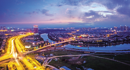 Changsha county illuminated under the glow of sunset