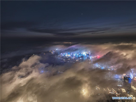 Aerial view of advection fog above Qingdao