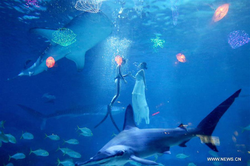 Underwater wedding show greets Qixi festival