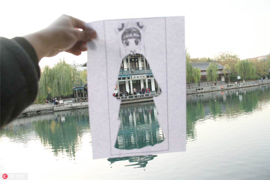 Paper-cut of ancient girl 'travels' in Jinan