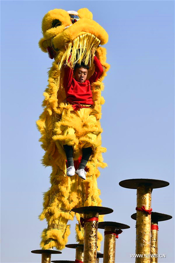 Lion dance performed in E China to greet new year