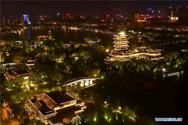 Night view of Daming Lake in Jinan, E China's Shandong