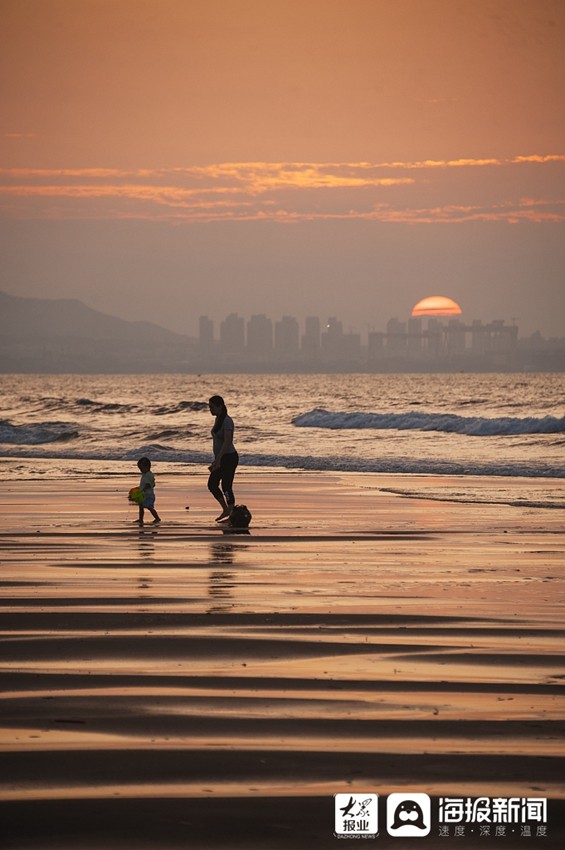 Sunset view at Golden Beach scenic area in Yantai