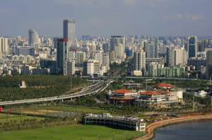 A bird's-eye view of the coastal city Haikou