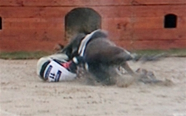 In this image taken from television, South Korean rider Kim Hyung-chil falls from his horse Bundaberg Black during the cross country section of the equestrian three day eventing competition at the Asian Games in Doha, Qatar, Thursday Dec. 7, 2006. Kim Hyung-chil died after the fall in rainy conditions on Thursday. He was 47.