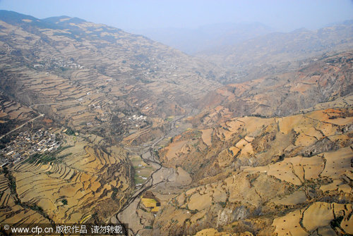 Drought-hit Yunnan seen from the sky