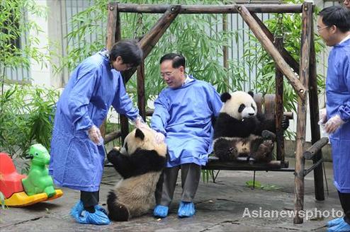 HK Chief Executive and wife visit giant pandas