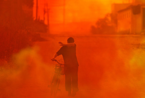 Poisonous gases caused by acid leak cloud city sky