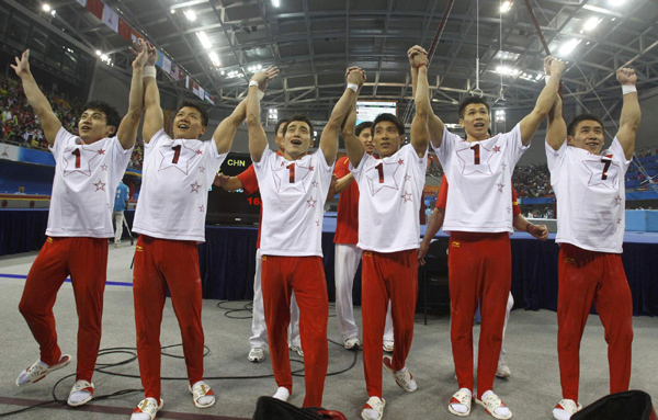 China sweeps 10th Asiad gymnastics men's team gold