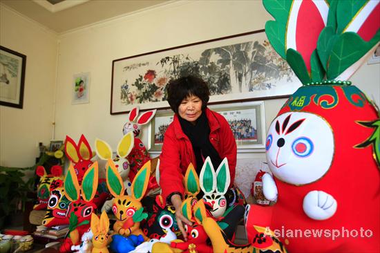 Handmade toy bunnies greet the New Year