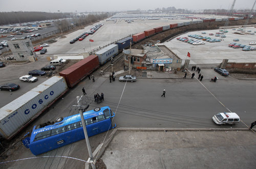 Two severely hurt after bus-train crash