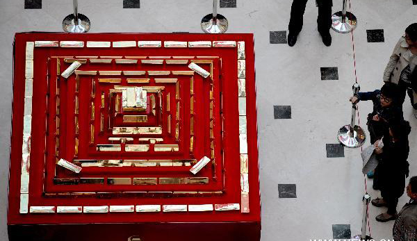 Gold bricks on display in NE China