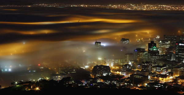 Seasonal fog shrouds Cape Town