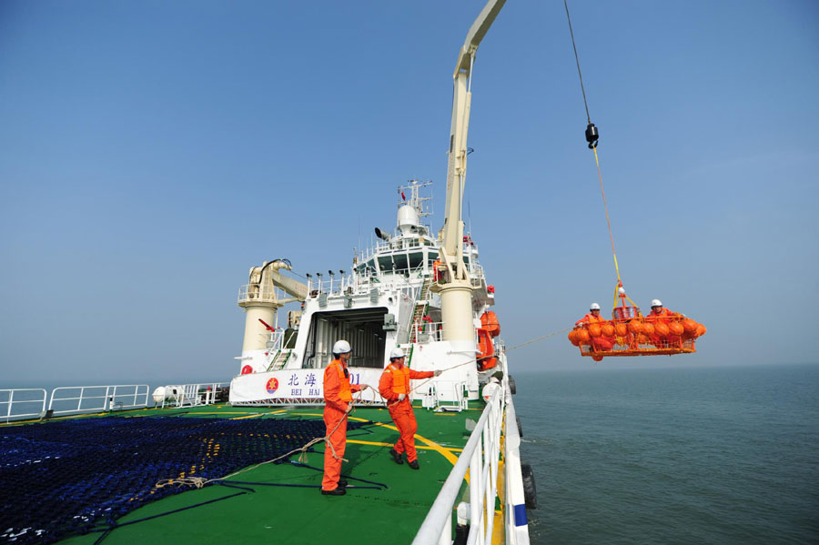 Marine rescue ship on duty over holiday