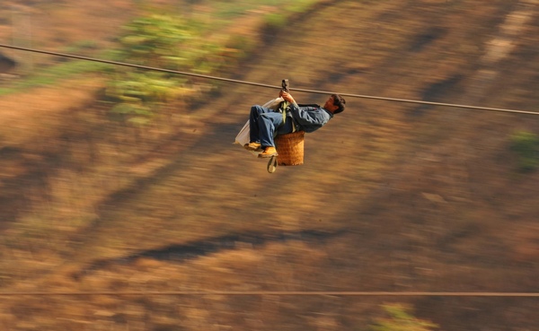 Zip-lines: transportation along Nujiang River