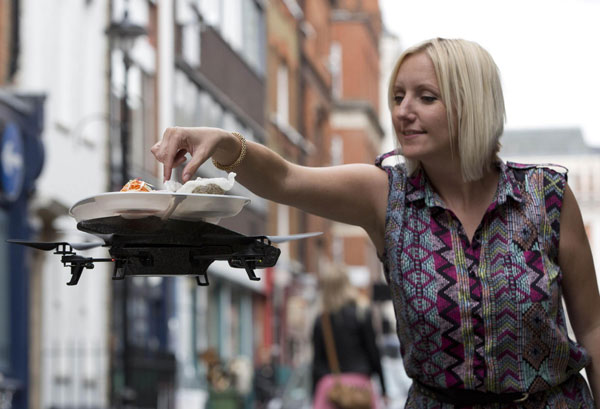 Flying trays keep customers amused