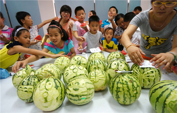 Carved creations on watermelon