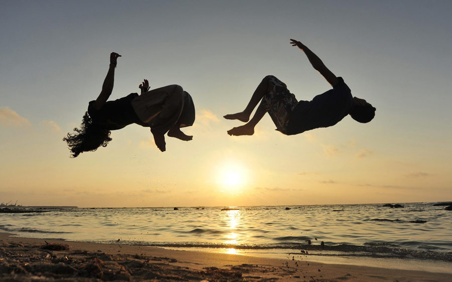 Parkour practice on the beach in Benghazi