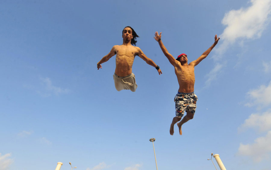 Parkour practice on the beach in Benghazi