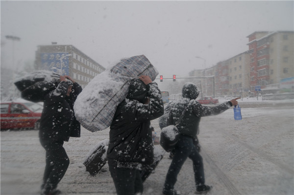 In photos: NE China blanketed by heavy snow