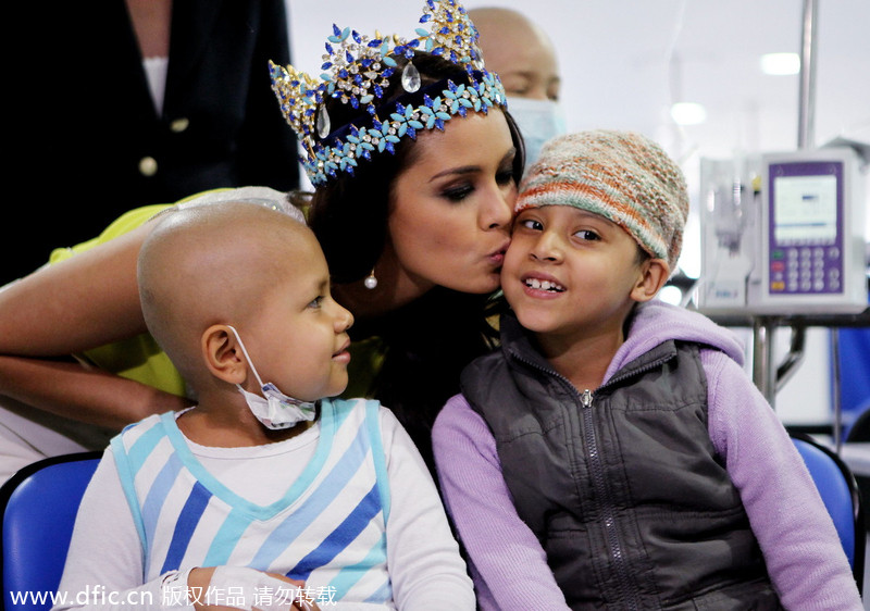 Miss world visits cancer children in Colombia