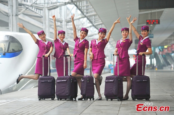 Chongqing bullet train stewardesses in new uniforms