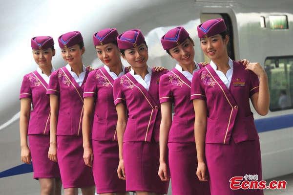 Chongqing bullet train stewardesses in new uniforms