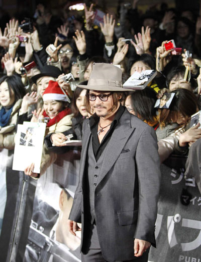 Johnny Depp arrives at the red carpet for Japan premiere of 