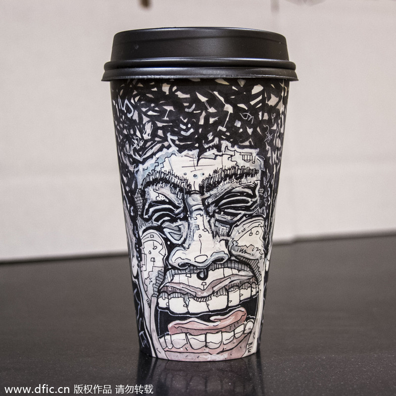 Graphic designer turns coffee cups into canvas