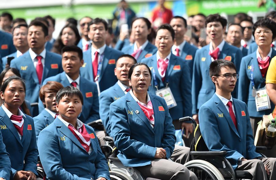 Chinese Paralympic delegates attend flag-raising ceremony