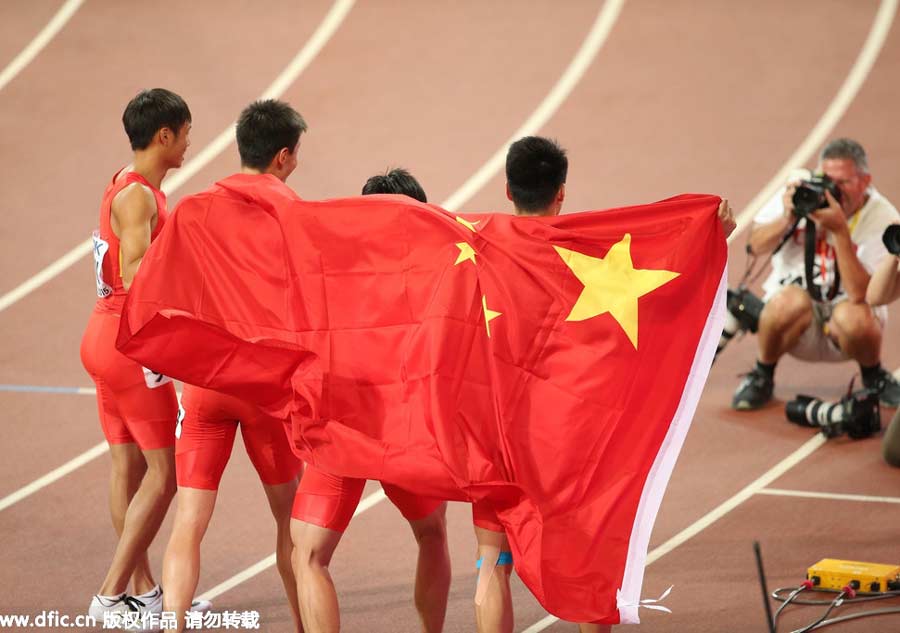 China takes historic silver in men's 4x100m world championships