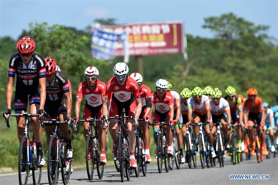 Cyclists compete during 2016 Tour of Hainan Intl Road Cycling Race