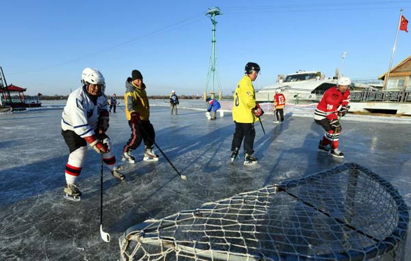 Harbin seniors welcome winter with hockey