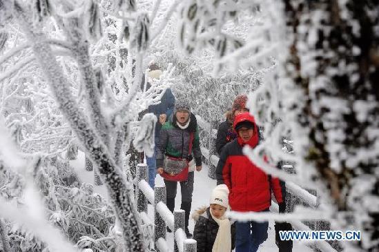 Amazing scenery of rime appears in Zhangjiajie resort