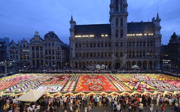 Flower carpet displayed at the Grand Place in Brussels, Belgium