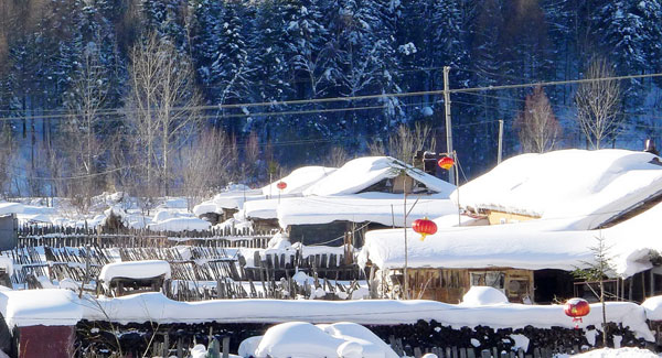 Wintery scenery of a small village in Heilongjiang