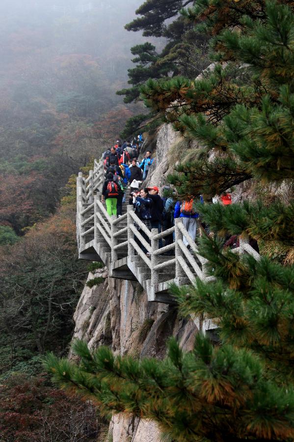 Red autumnal leaves at Huangshan