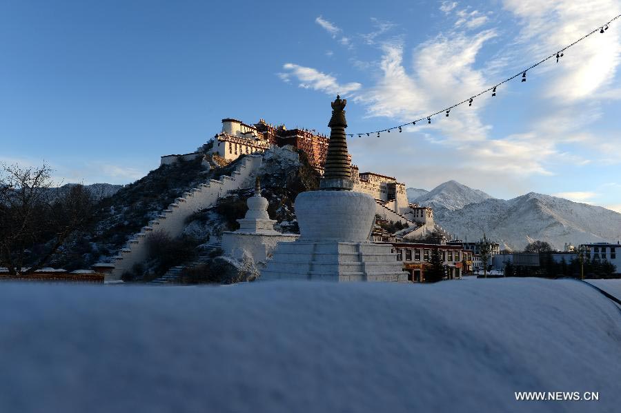 Snow scenery of Potala Palace in Lhasa