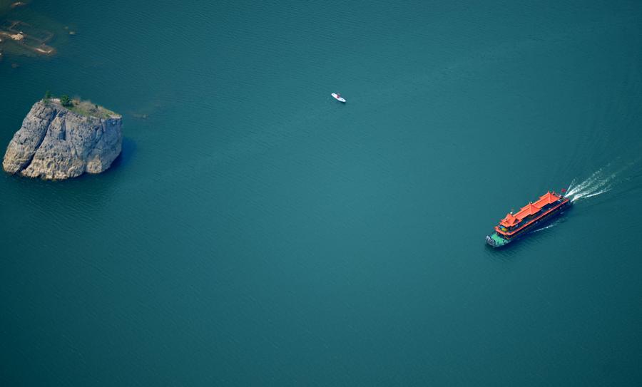 Aerial view of Qing river in Central China's Hubei