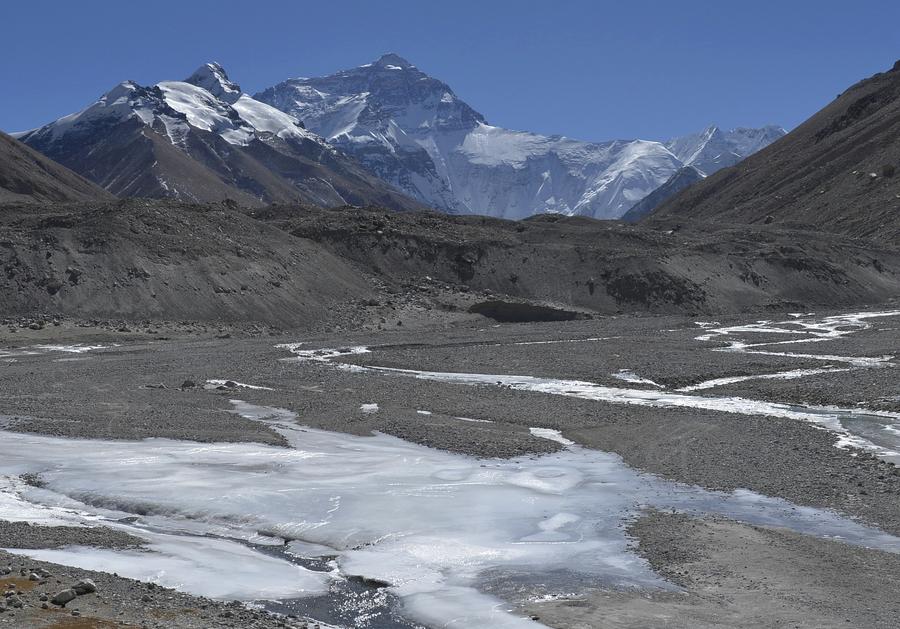 Distant view of Mount Everest in Tibet