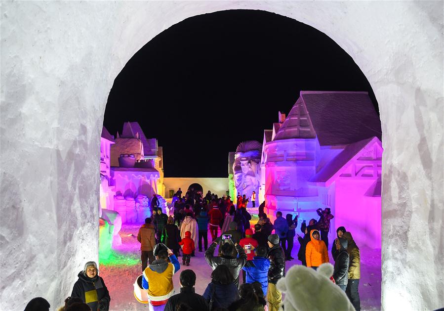 Snow sculptures seen on Changbai Mountain