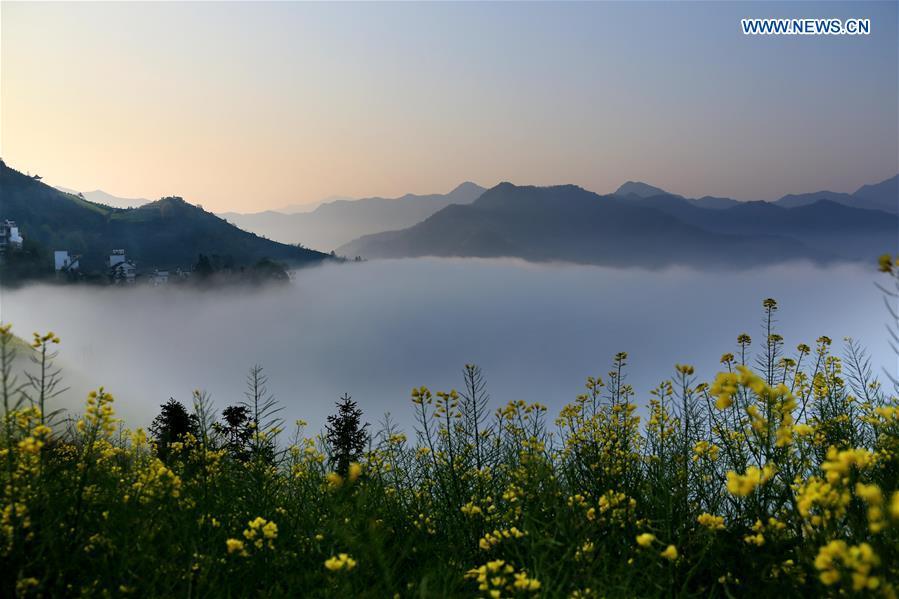 Clouds shroud ancient village Shitan, Anhui