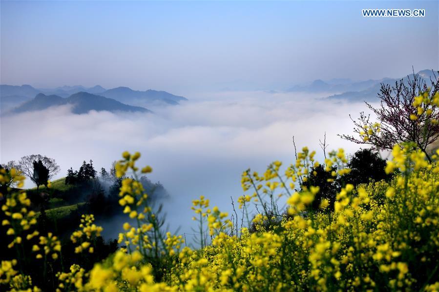 Clouds shroud ancient village Shitan, Anhui