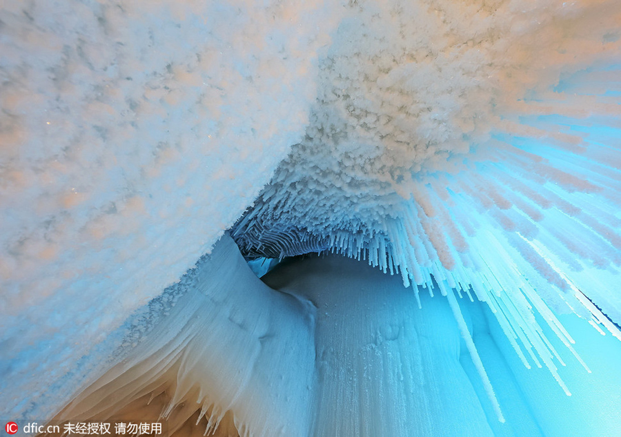 An icicle world inside China's deepest ice cave