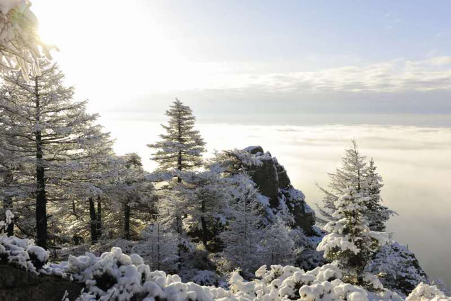 Serene scenery on snowy Luya Mountain