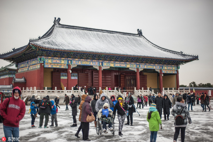 Season’s first snow meets the Temple of Heaven