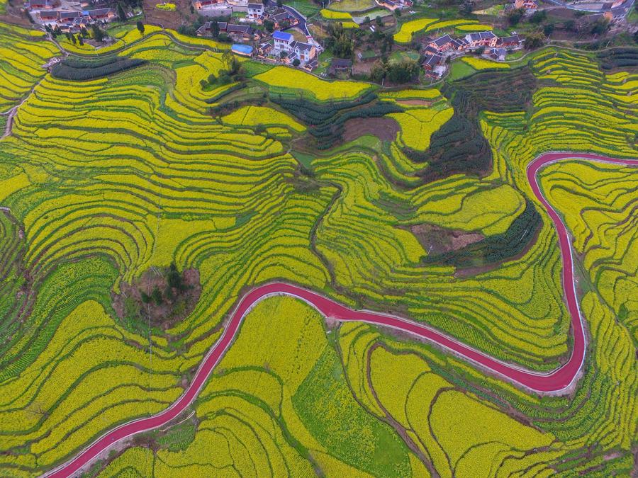 Aerial view of Shimen village in Guizhou