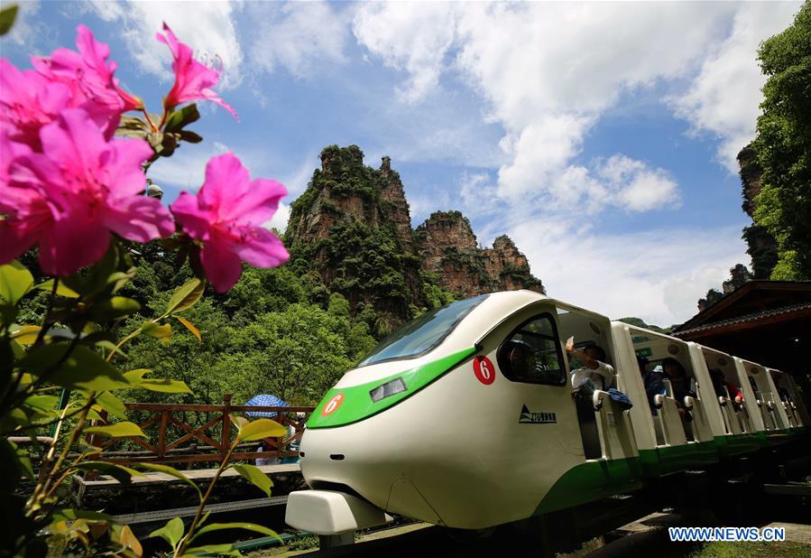 Aerial view of Tianmenshan scenic area in C China's Zhangjiajie