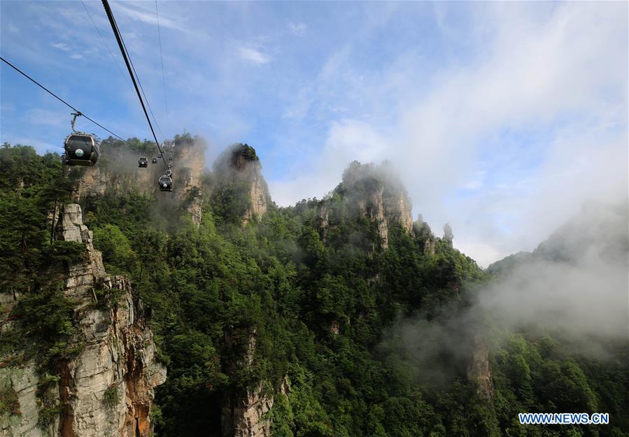 Aerial view of Tianmenshan scenic area in C China's Zhangjiajie