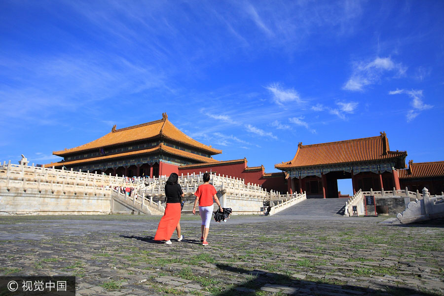 Blue sky brightens the Forbidden City